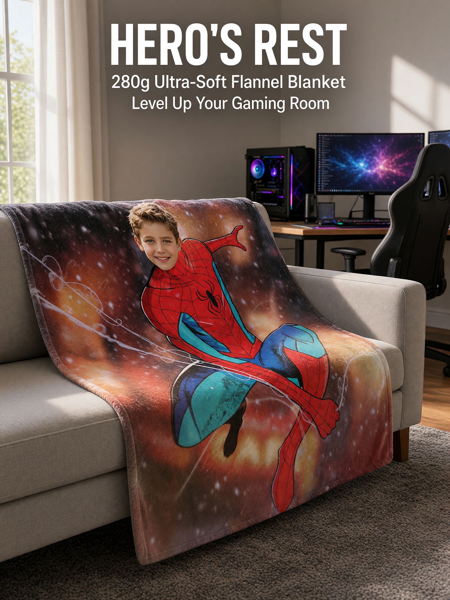 Custom Face Photo Blanket Personalized Superhero Flannel Throw Ultra Soft Anti-Pilling Cozy Bed Couch Keepsake Gift
