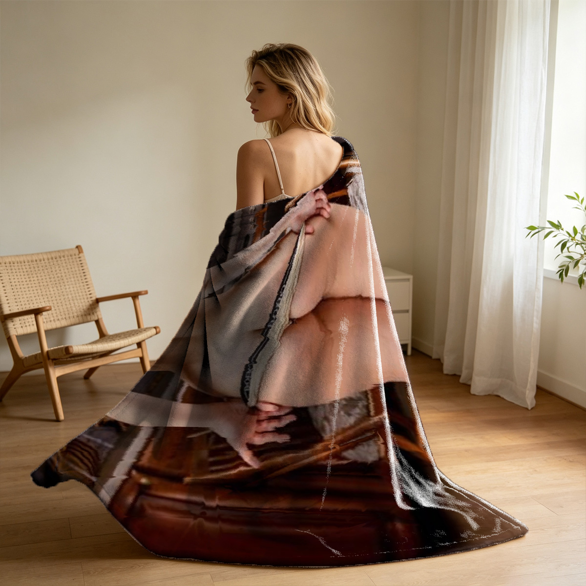 Nude Emma Watson lying on kitchen counter with croissant and coffee - Blanket