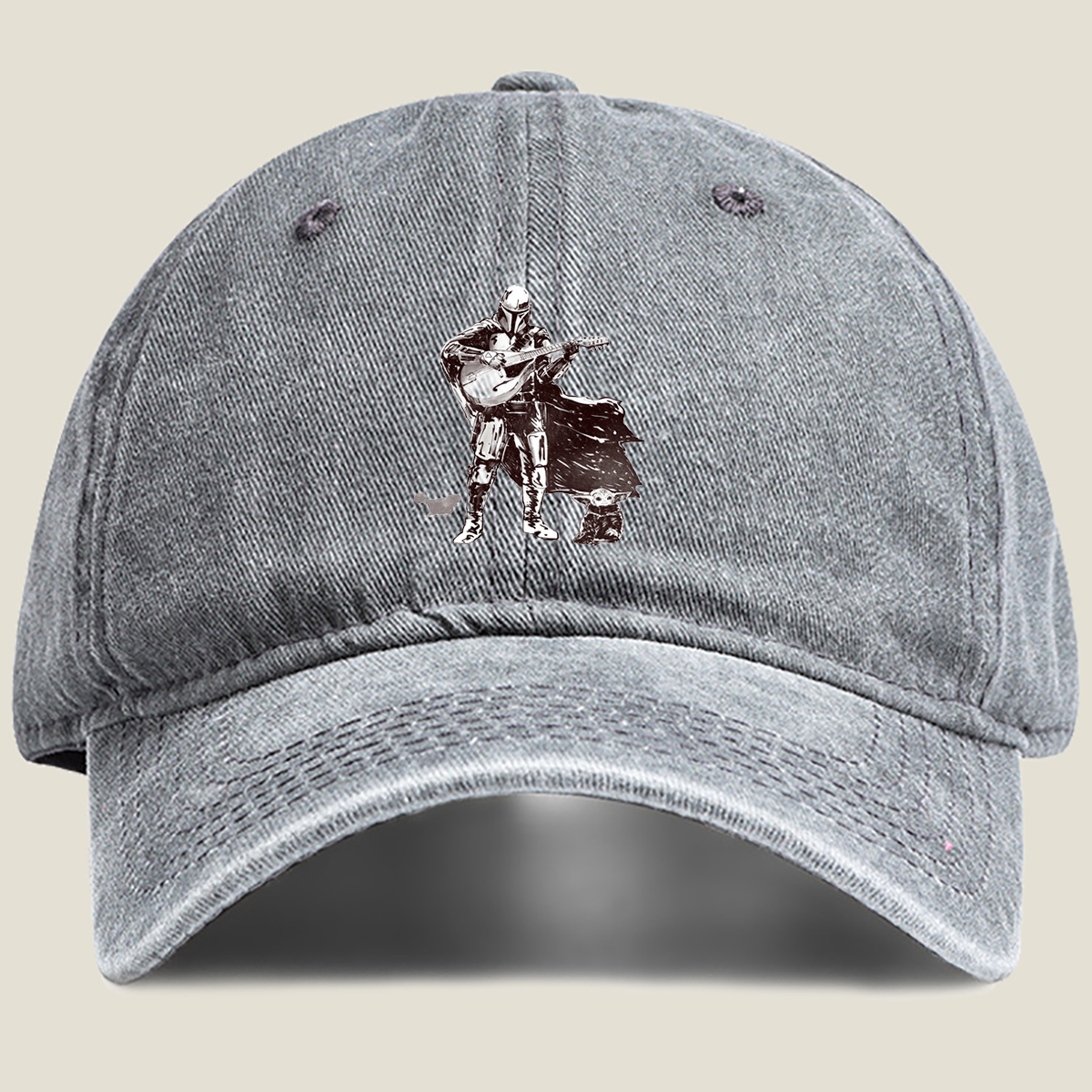 The Mandalorian and Grogu Playing Guitar - Washed Denim - Baseball Cap