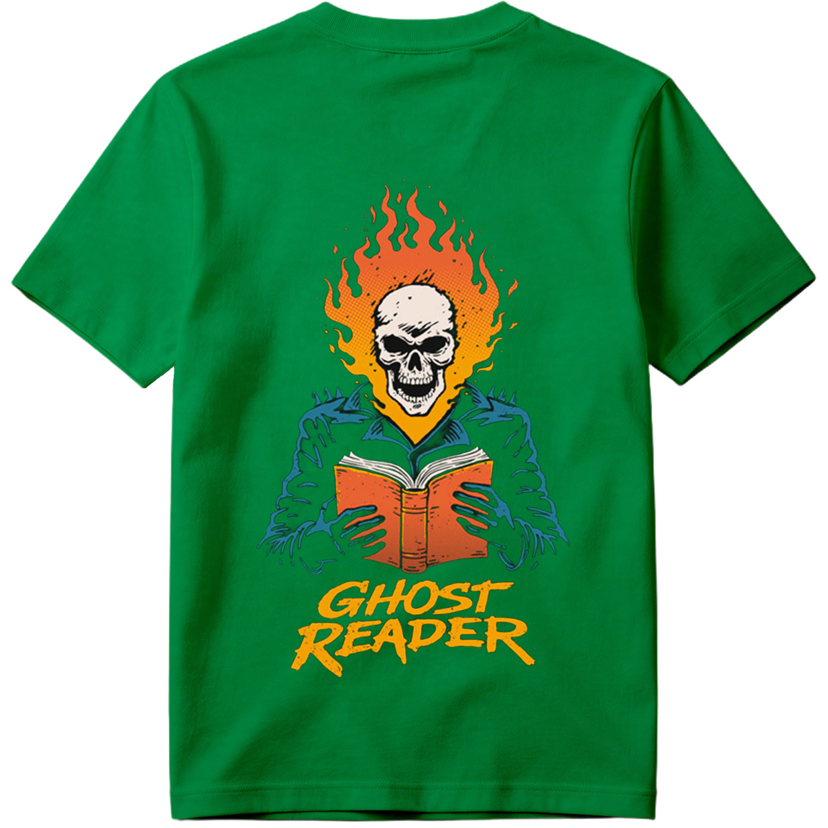 Ghost Reader: Skull with Flames Reading a Book - Tee