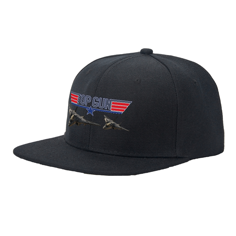 Flat Brim Baseball Cap Top Gun Logo Jet Fighter Design Streetwear Underground Skate Style for Basketball Court Skate Park Urban Riders and Rap Artists