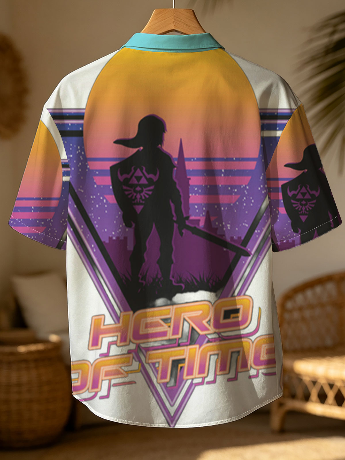 Hero of Time: Link Silhouette in Retro Sunset Scene -  Shirt
