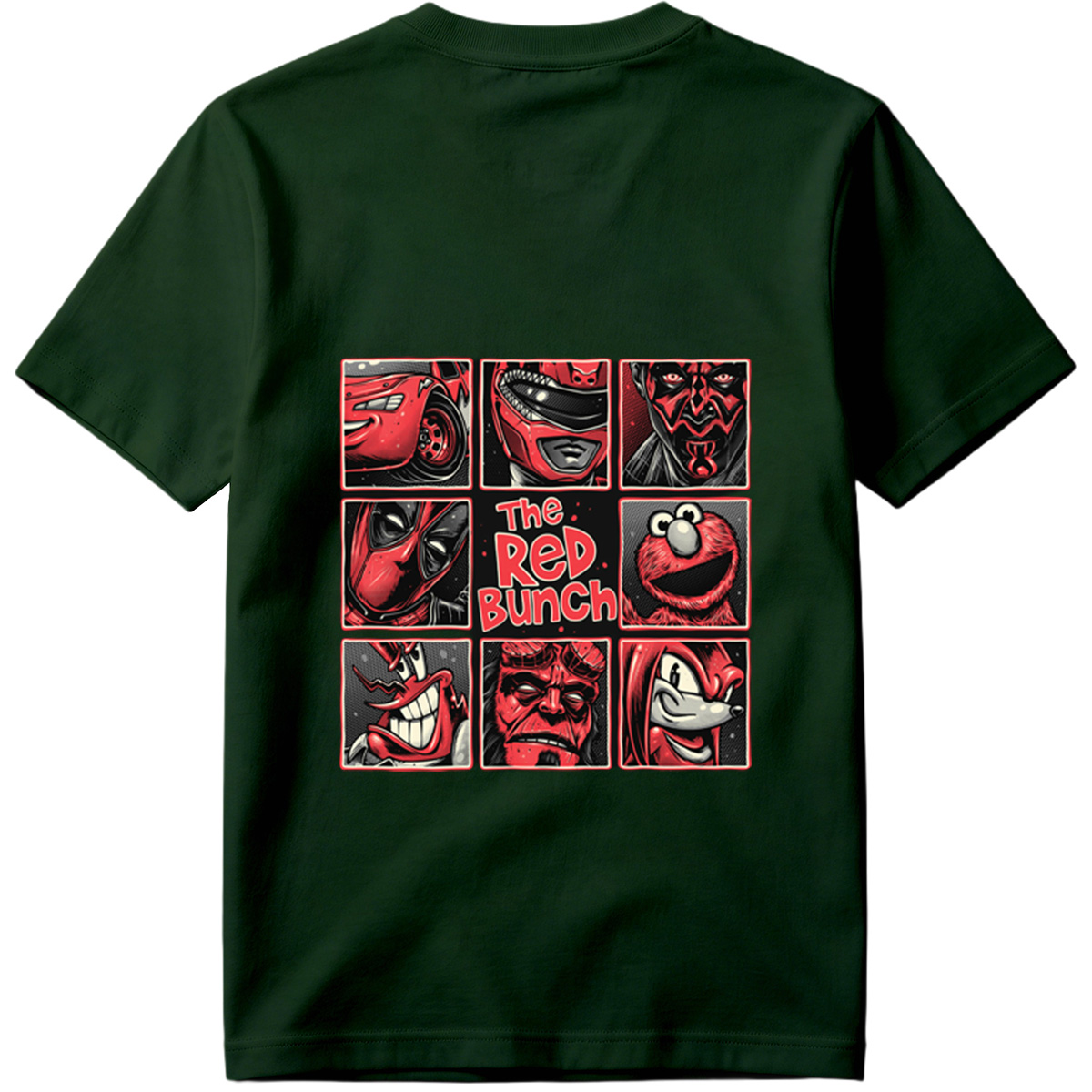 The Red Bunch: Lightning McQueen, Darth Maul, Deadpool, Elmo, Dr. Seuss's The Grinch, Hellboy, and Knuckles - Tee