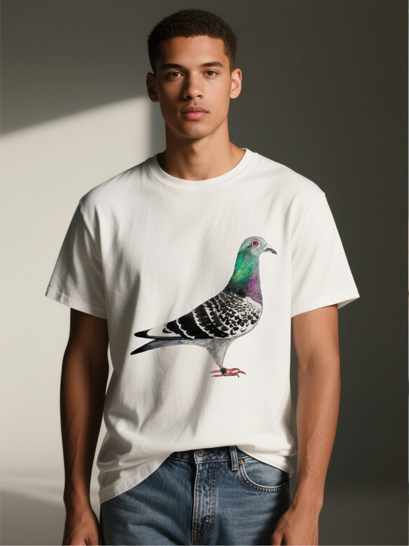 Men's Printed T-Shirt Featuring Colorful Pigeon Design with Vibrant Feathers and Detailed Artwork, Casual Round Neck Lightweight Breathable Summer Short Sleeve T-Shirt for Outdoor Activities, Urban Streetwear, Nature Lovers and Bird Enthusiasts