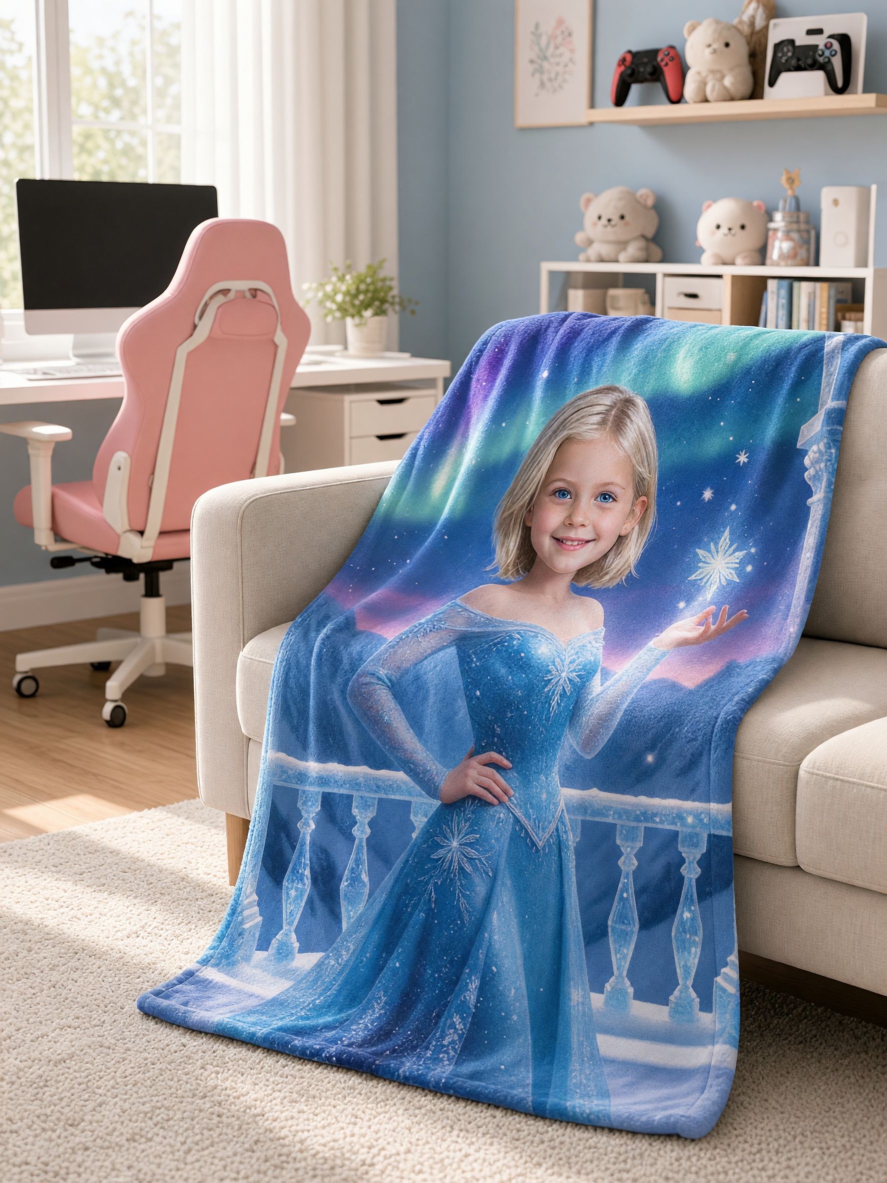 Custom Photo Ice Princess Blanket, Personalized Ultra Soft Flannel Throw for Kids, Ideal Cozy Winter Gift
