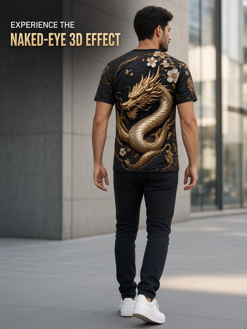 Gold Samurai Dragon 3D Optical Illusion Graphic Tee Breathable Athletic Mesh T-Shirt Casual And Sports Wear
