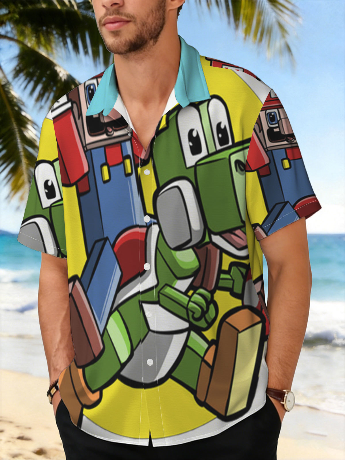 Mario and Yoshi in Action with Toad and Mushrooms -  Shirt