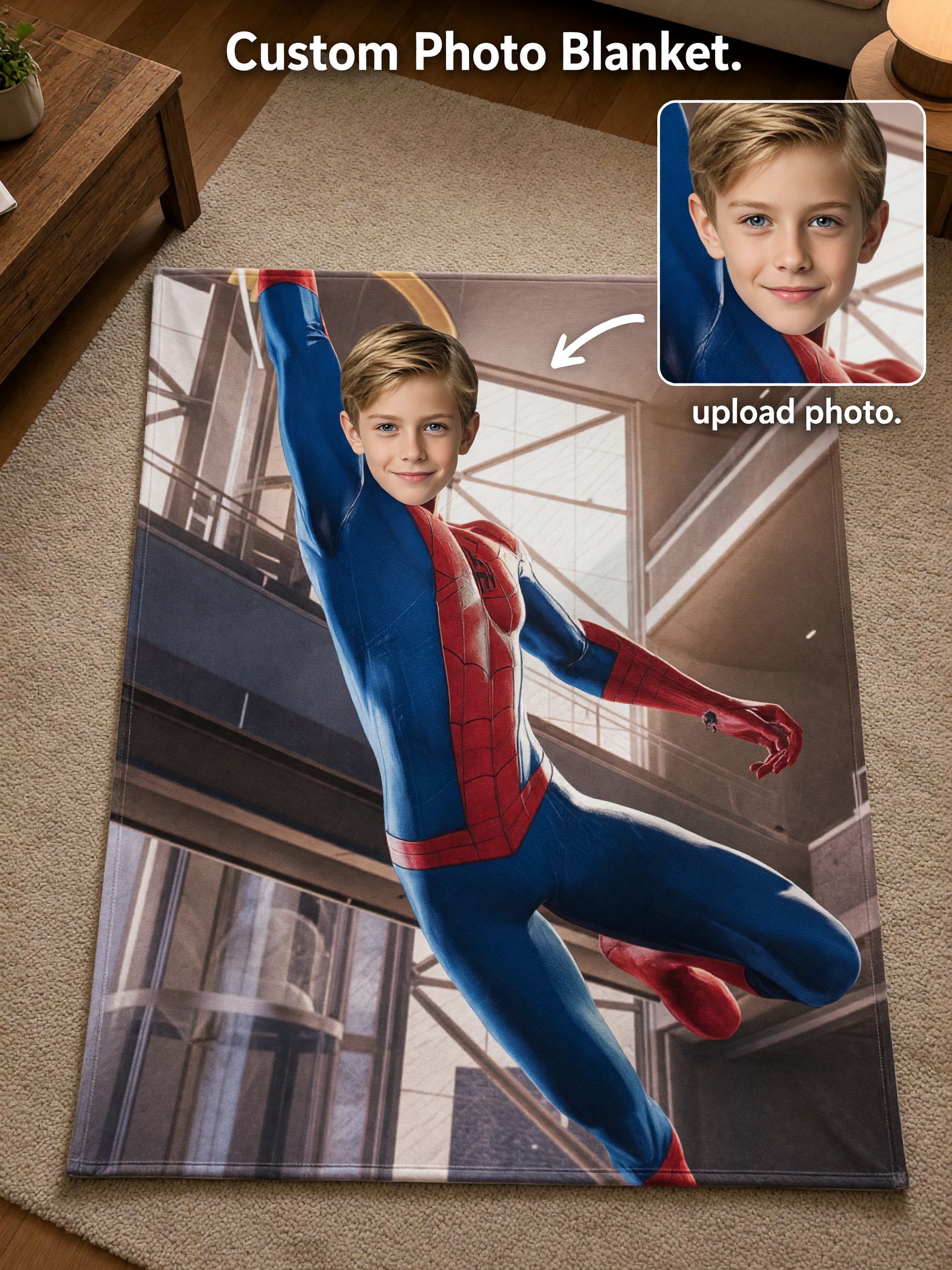 Custom Photo Face Superhero Flannel Throw Blanket Soft Plush Fleece Cover for Bed Sofa Ideal Personalized Gift