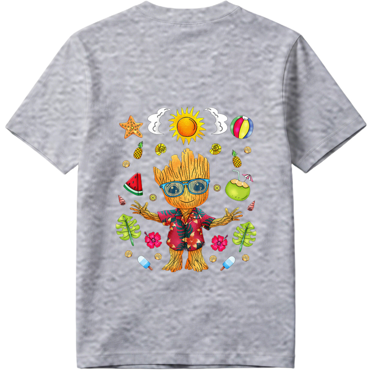 Groot in Hawaiian Shirt with Summer Elements - Tee