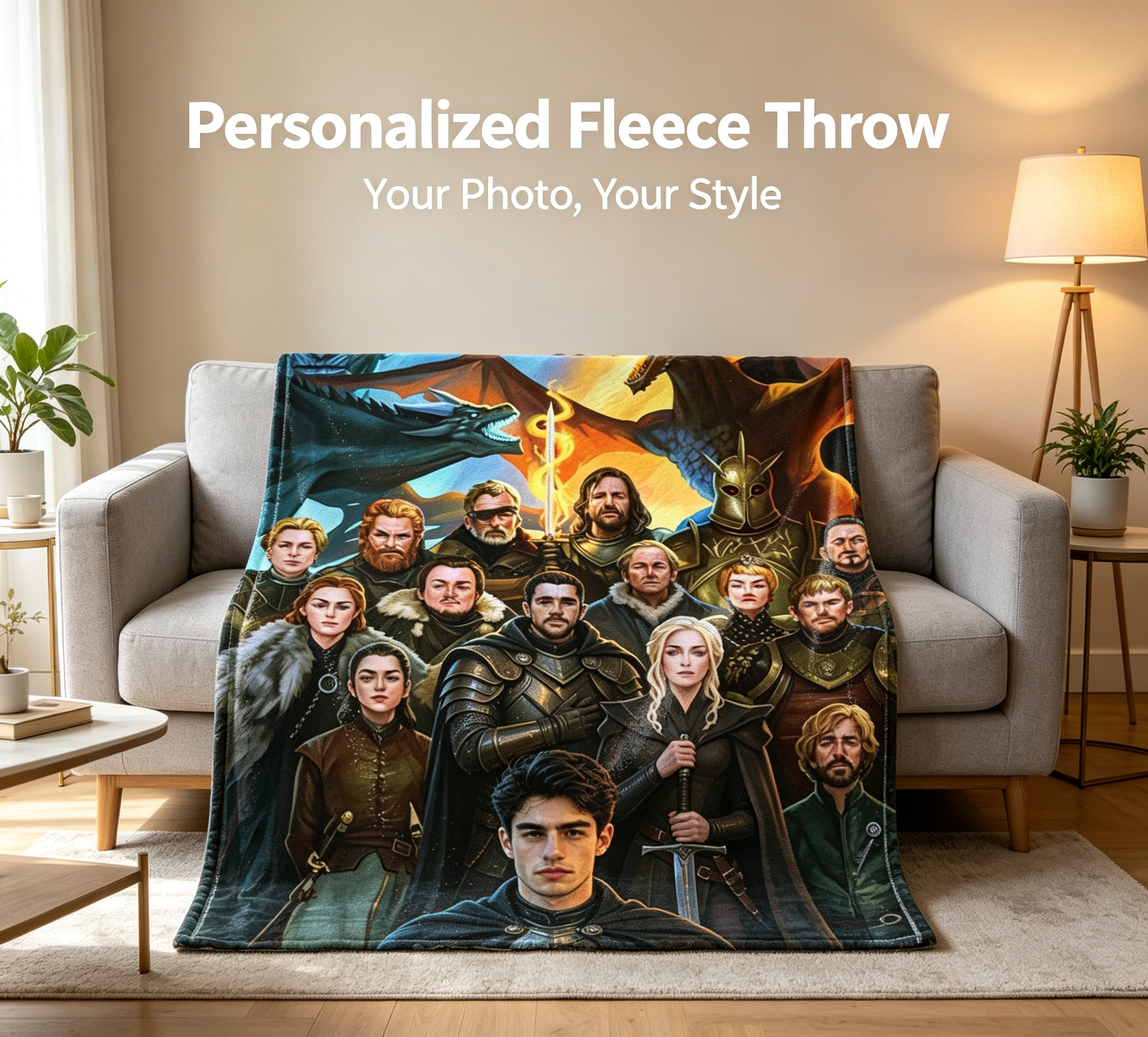 Custom Face Blanket Game of Thrones Characters Flannel Blanket Cozy Living Room Decor Gift for Fans and Collectors
