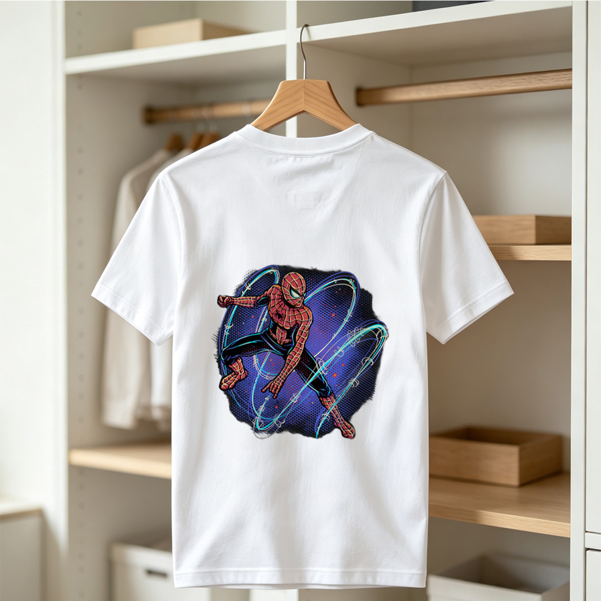 Spider-Man in Action with Dynamic Web Swirls - Tee