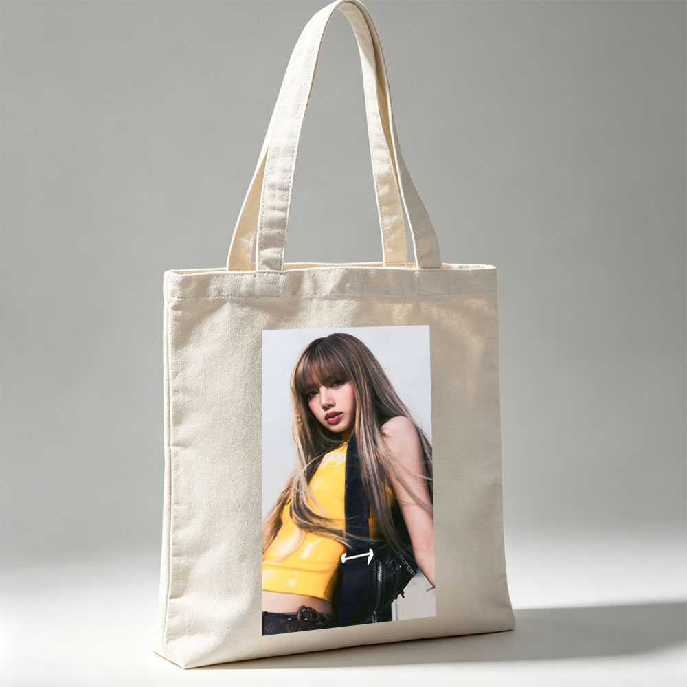 Lisa Blackpink Fashion Shoot in Yellow Crop Top and Black Bag - Canvas tote bags