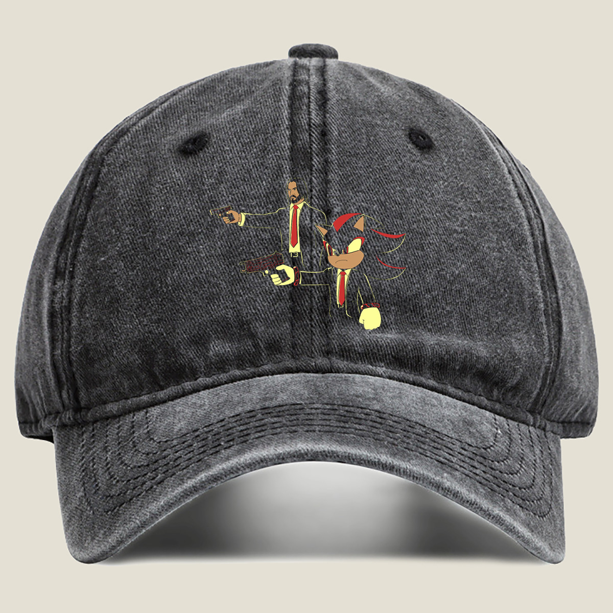 Sonic the Hedgehog and John Wick in Suit and Tie - Washed Denim - Baseball Cap
