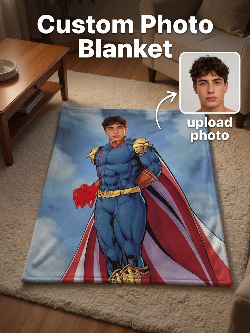Custom Face Photo Flannel Blanket Personalized Superhero Comic Throw Ultra Soft Anti Pilling Cozy Keepsake Gift