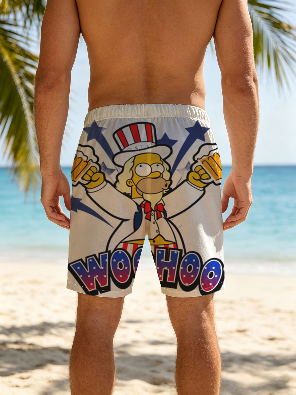Simpsons Character in Uncle Sam Costume Holding Beer Mugs with 