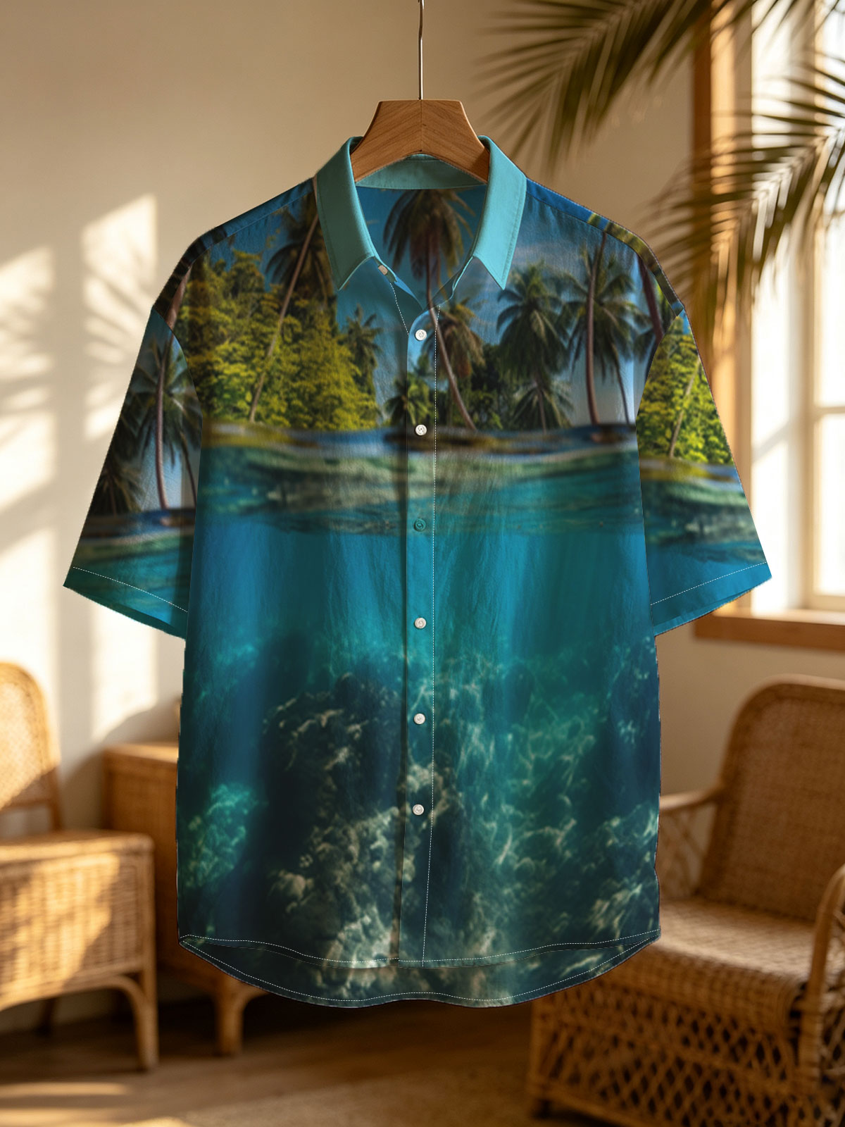 Tropical Paradise: Palm Trees and Coral Reef Underwater -  Shirt
