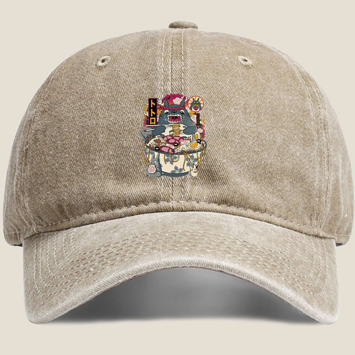 Totoro Ramen Bowl Featuring Totoro and Friends - Washed Denim - Baseball Cap