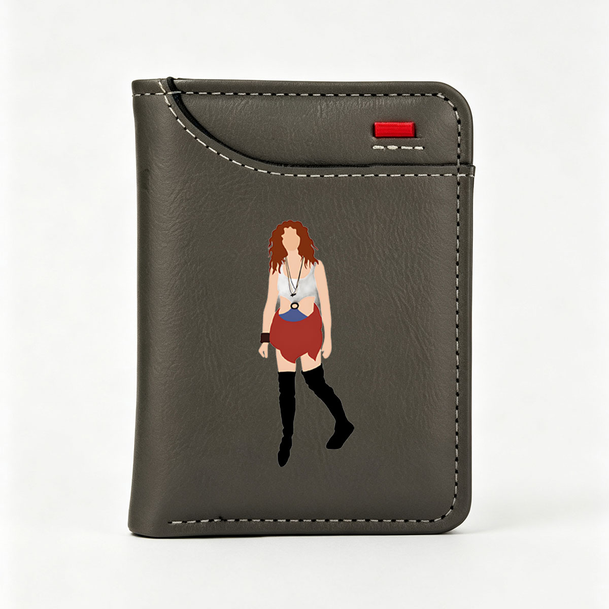 Red-Haired Woman in Red Shorts and Black Boots - Vertical Style Wallet