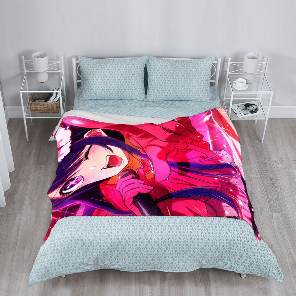 Lilac from Love Live! Superstar!! Singing with a Microphone in a Vibrant Pink Stage Performance - Blankets