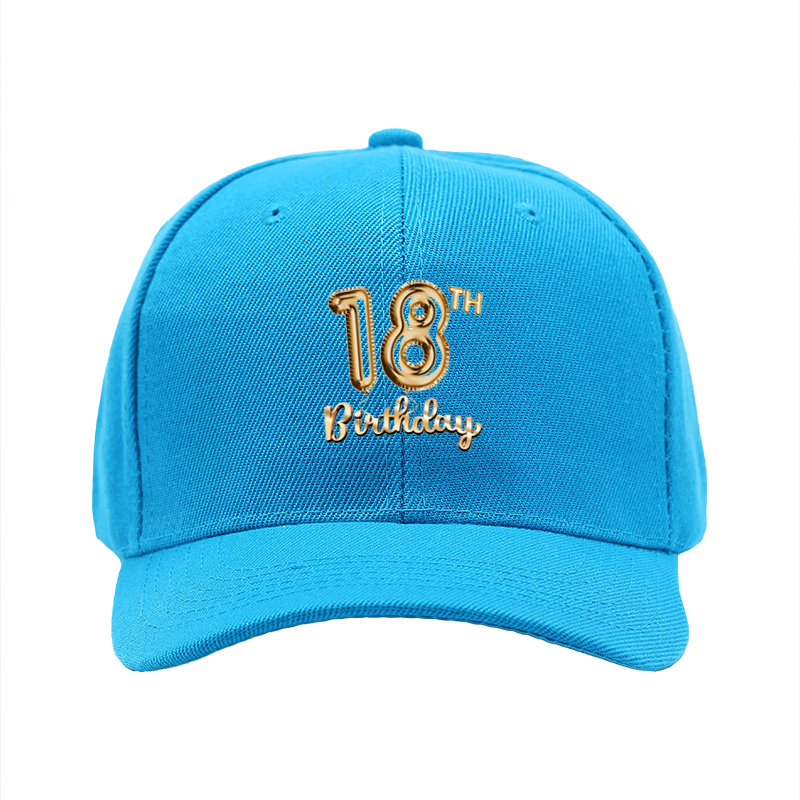 1pc New Baseball Cap with 18th Birthday Gold Balloon Print Unisex Adjustable Hat for Party Celebration Adults and Teens