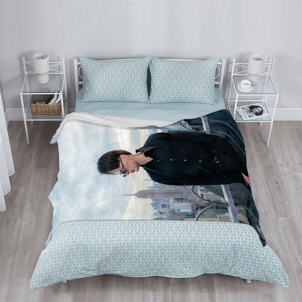 Karl Lagerfeld in New York City Skyline Fashion Portrait - Blankets