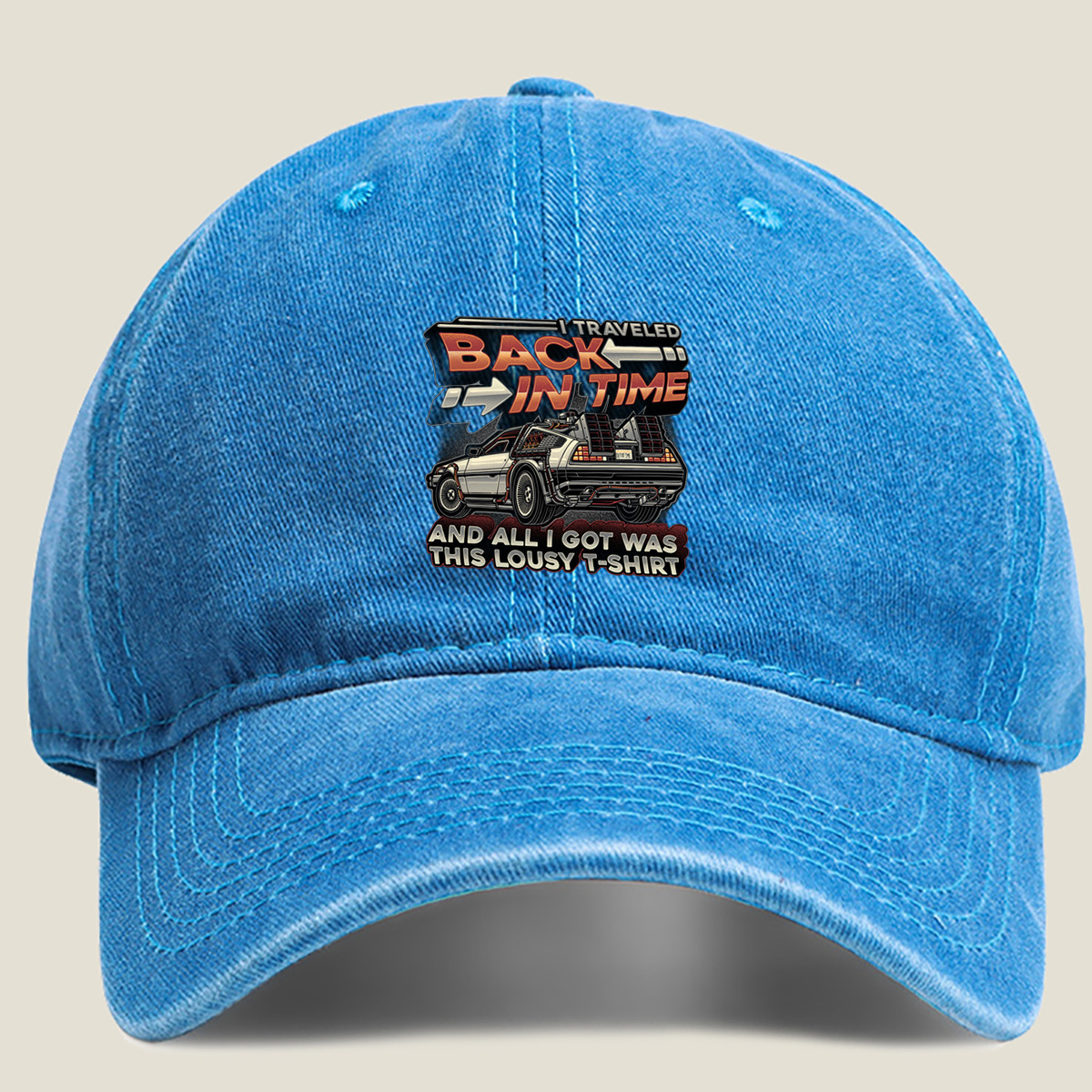 Back to the Future - DeLorean Time Machine T-Shirt - Washed Denim - Baseball Cap