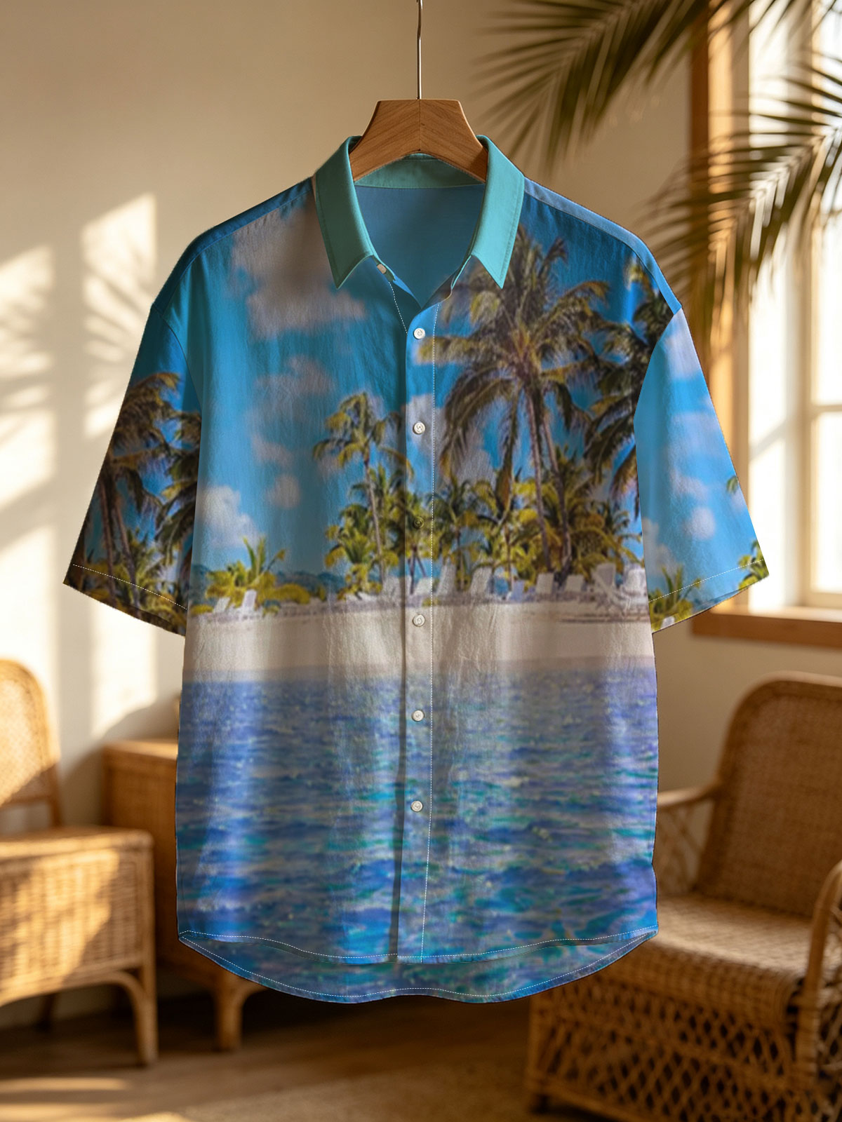 Sunny beach with palm trees and clear blue water -  Shirt