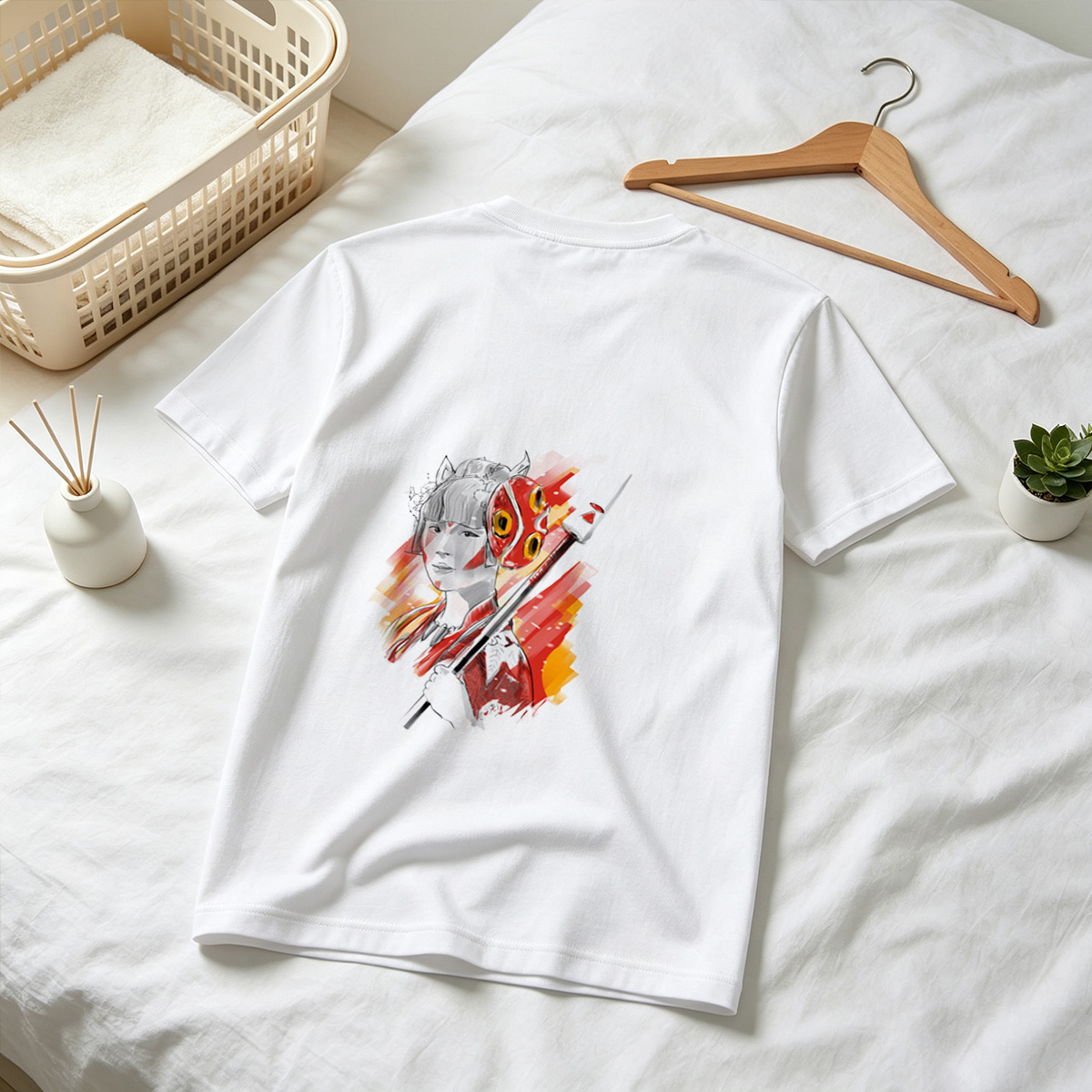 Samurai Girl with Red Mask and Spear - Tee