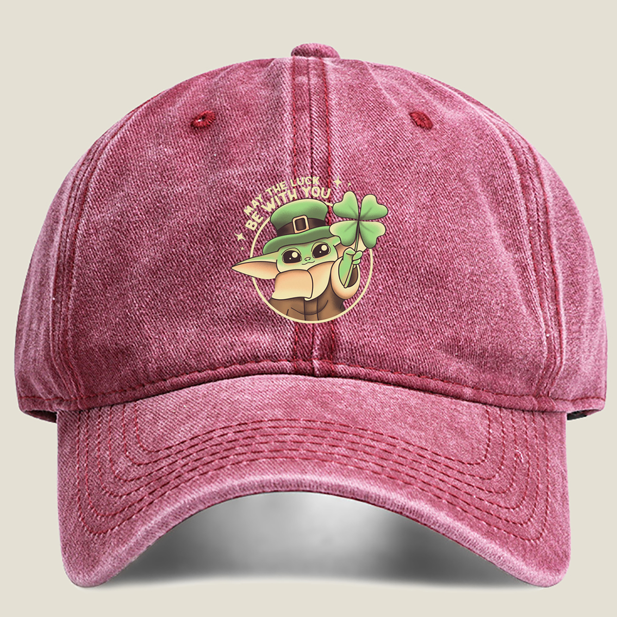Baby Yoda St. Patrick's Day Design - Washed Denim - Baseball Cap