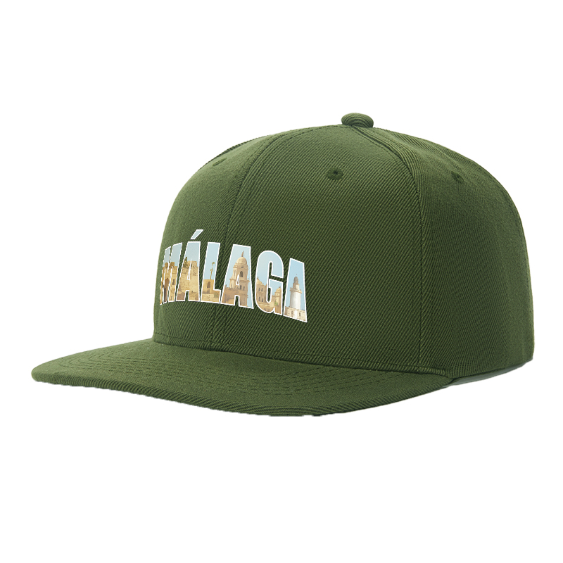 Flat Brim Baseball Cap Malaga Cityscape Print Streetwear Underground Skate Style for Basketball Court Urban Skate Park Hip Hop Artists and Streetwear Enthusiasts