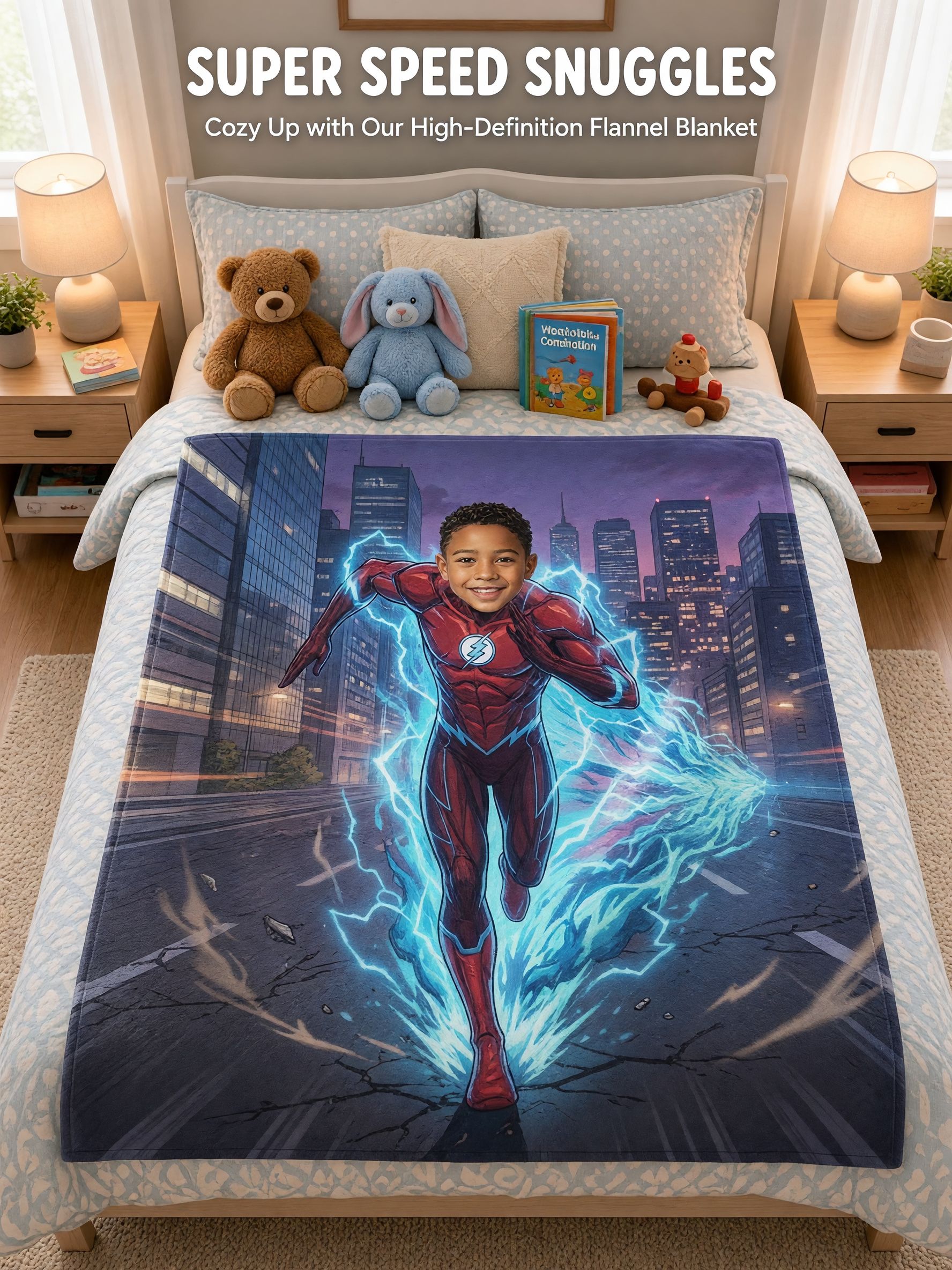 Personalized Superhero Face Photo Blanket Custom Flannel Fleece Throw Soft Hypoallergenic Bed Couch Bedding Gift