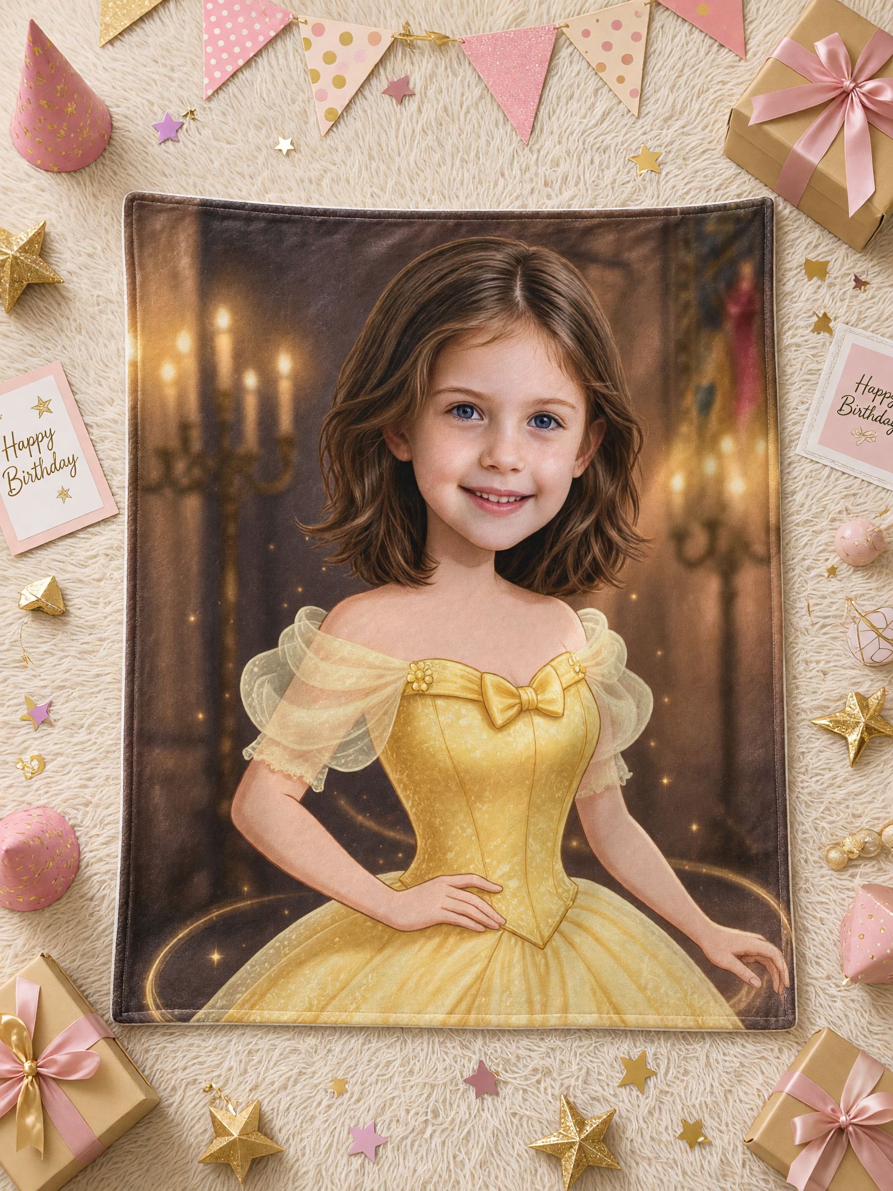 Custom Face Blanket Personalized Fairy Tale Princess Portrait Ultra Soft Flannel Throw for Bed Couch Ideal Keepsake Gift