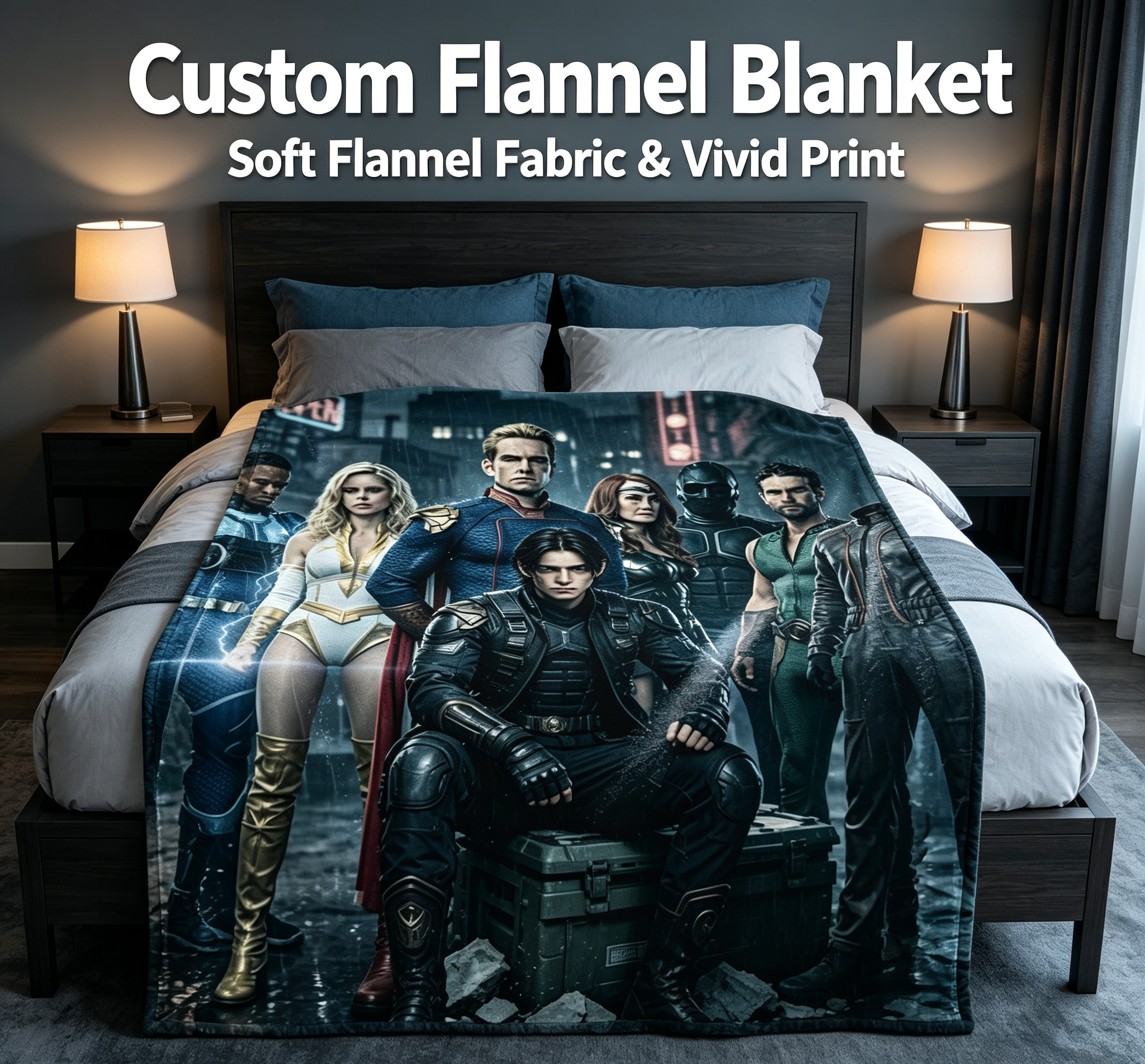 Custom Face Blanket The Boys Superhero Team Flannel Blanket Cozy Living Room Gift for Fans and Collectors