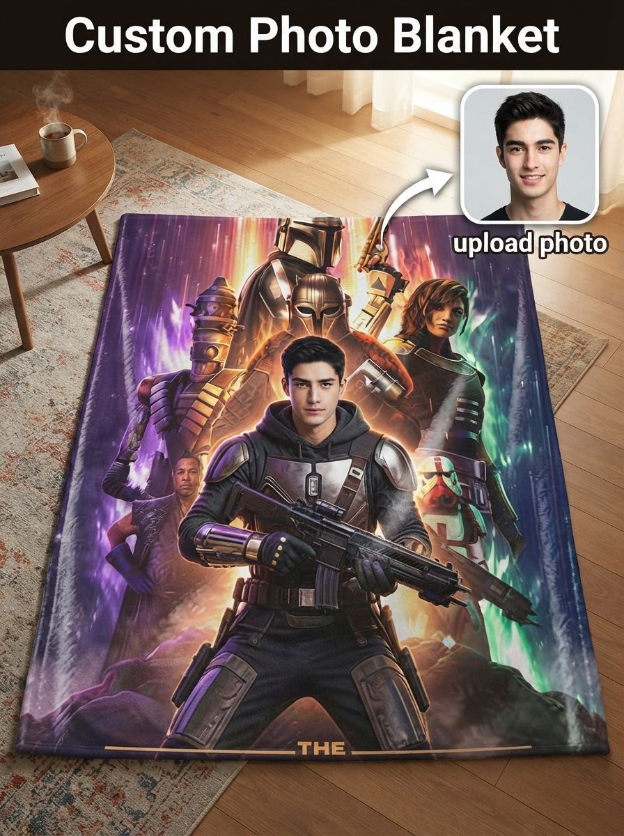Custom Photo Face Blanket Personalized Sci-Fi Hero Flannel Throw Anti-Pilling Cozy Warm Gift for Bed and Couch