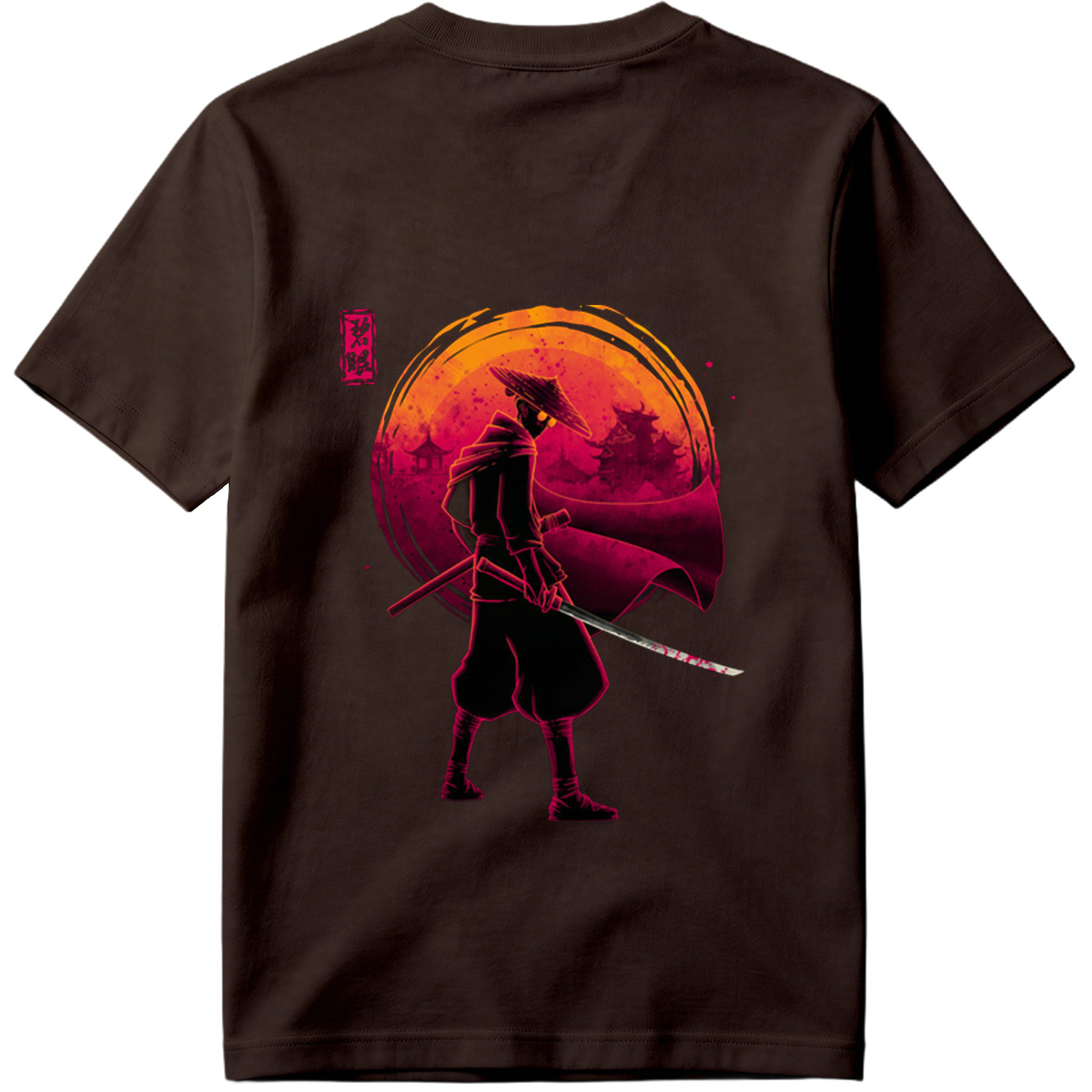 Samurai Warrior with Bloodied Sword Against Crimson Moon - Tee