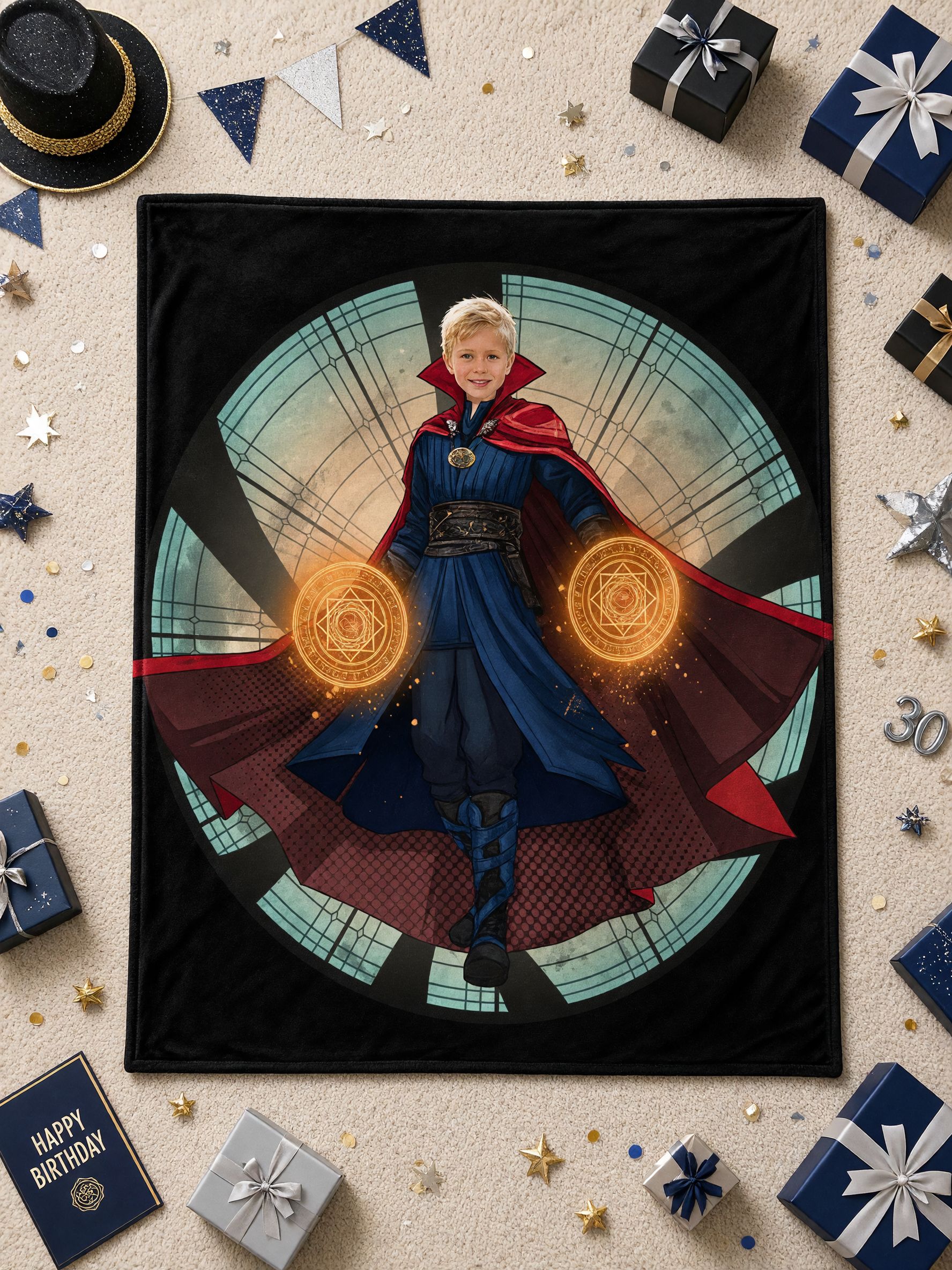 Personalized Superhero Face Blanket Custom Photo Magic Sorcerer Flannel Throw Cozy Gift for Kids and Adults