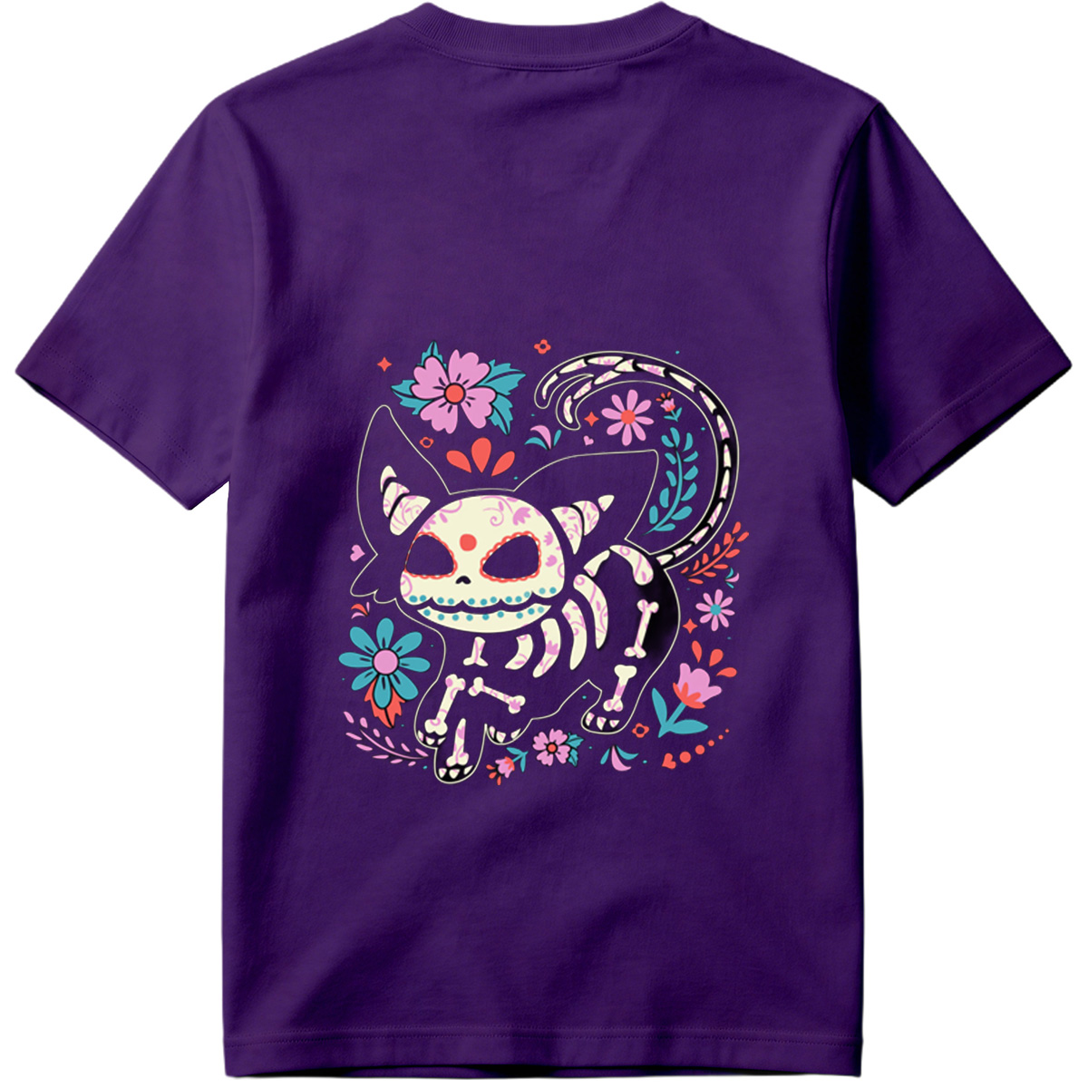 Day of the Dead Cat: Sugar Skull Feline with Floral Design - Tee