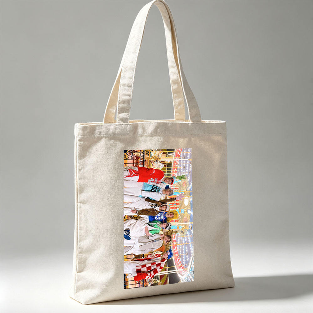 Stray Kids at the Carnival Ride - Vibrant Group Photo with Colorful Costumes and Joyful Expressions - Canvas tote bags
