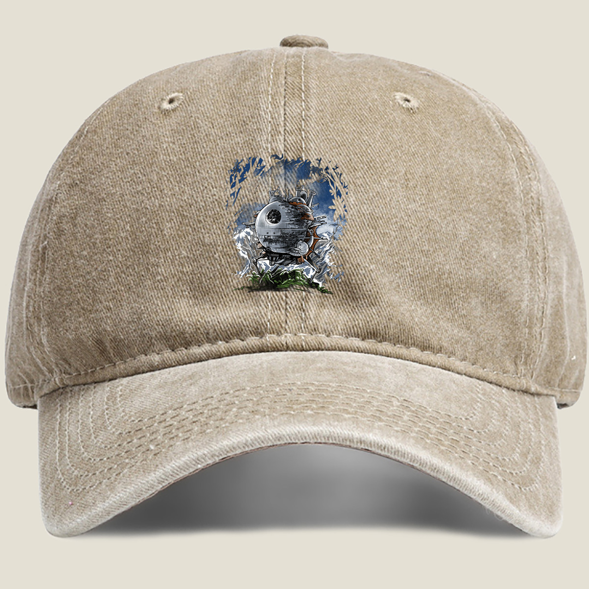Steampunk Death Star in the Forest - Washed Denim - Baseball Cap