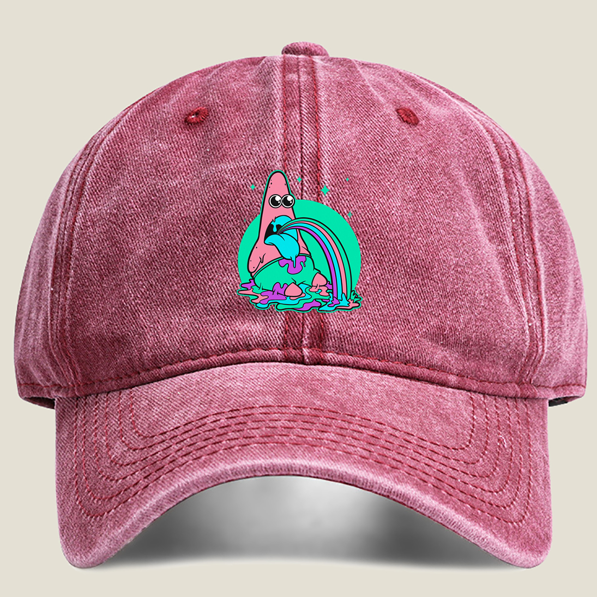 Patrick Star Rainbow Vomit - Washed Denim - Baseball Cap