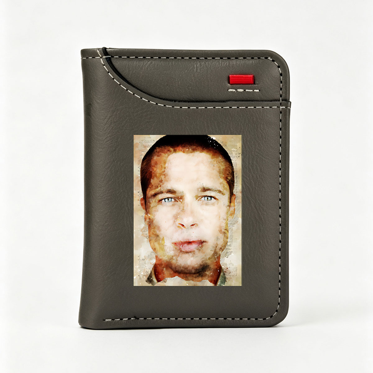 Brad Pitt Watercolor Portrait with Textured Background - Vertical Style Wallet