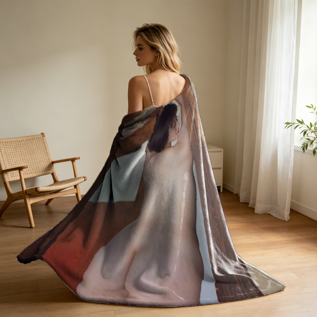Nude Blonde on Balcony Bench - Blanket