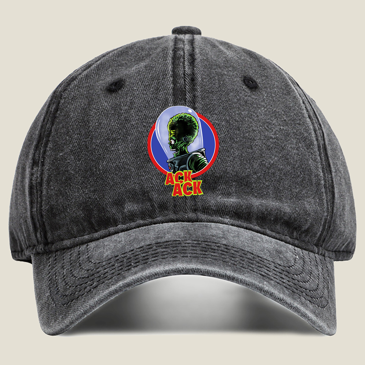 Ack Ack: Green Alien in Space Helmet - Washed Denim - Baseball Cap