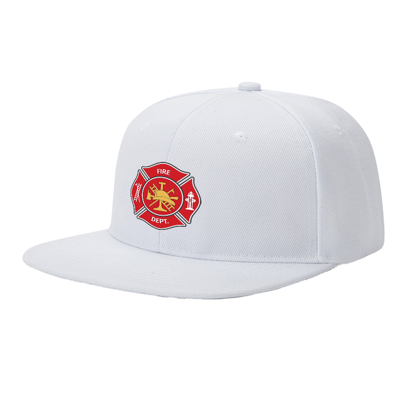 Flat Brim Baseball Cap Fire Dept Emblem Print Streetwear Underground Skate Style for Basketball Court Skate Park Urban Lifestyle Skaters Rappers Streetwear Enthusiasts