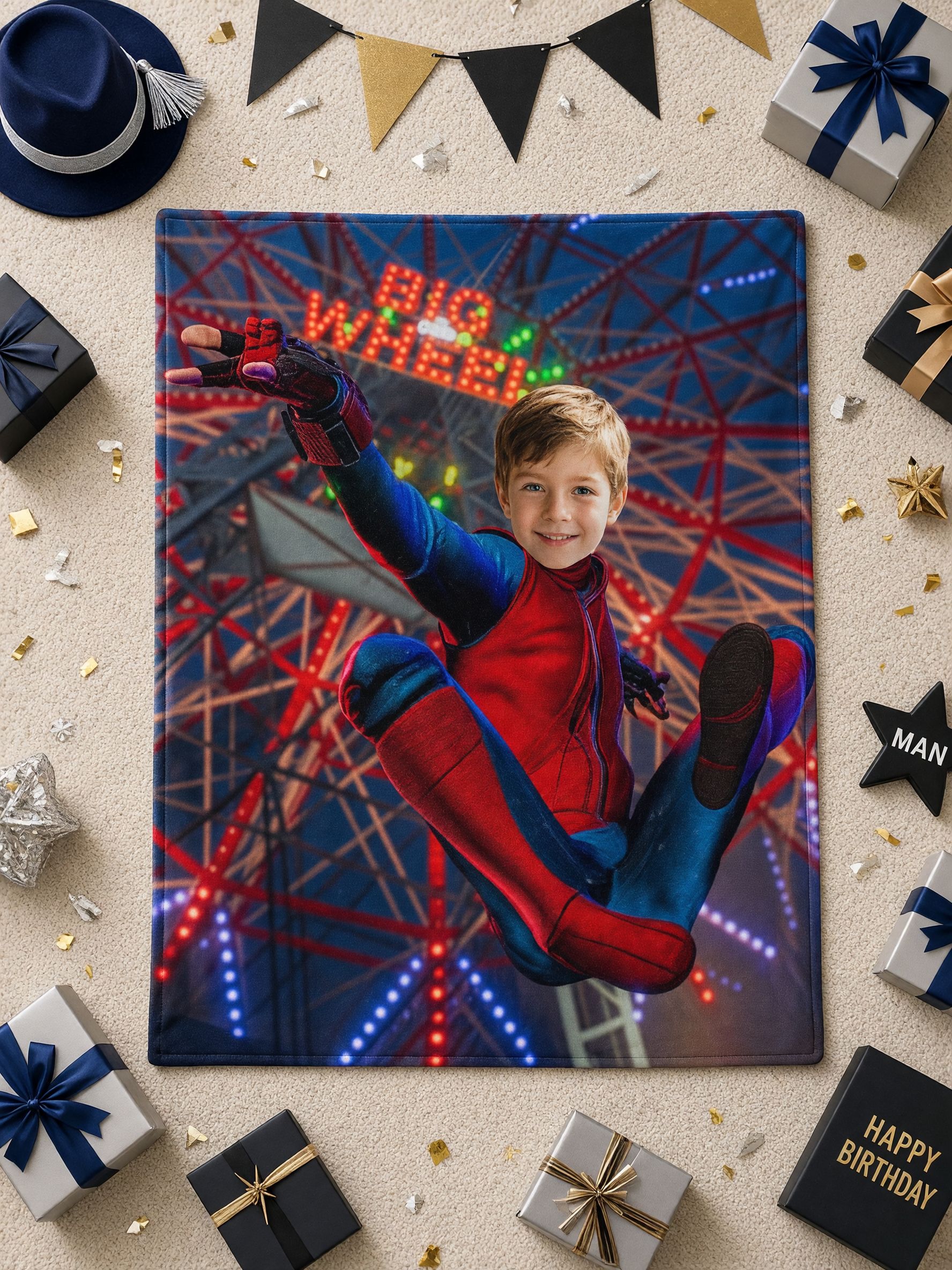 Custom Superhero Face Photo Blanket, Personalized Ultra Soft Flannel Fleece Throw, Ideal Cozy Gift