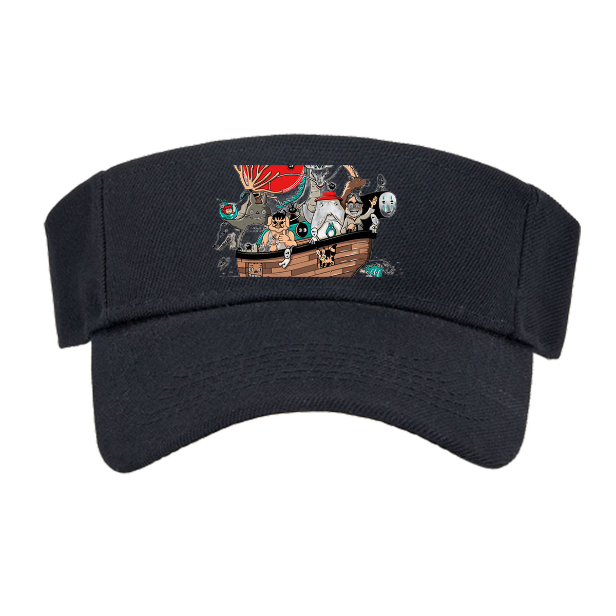 Studio Ghibli Characters Sail in a Wooden Boat with Mythical Creatures and Icons -  Visor cap