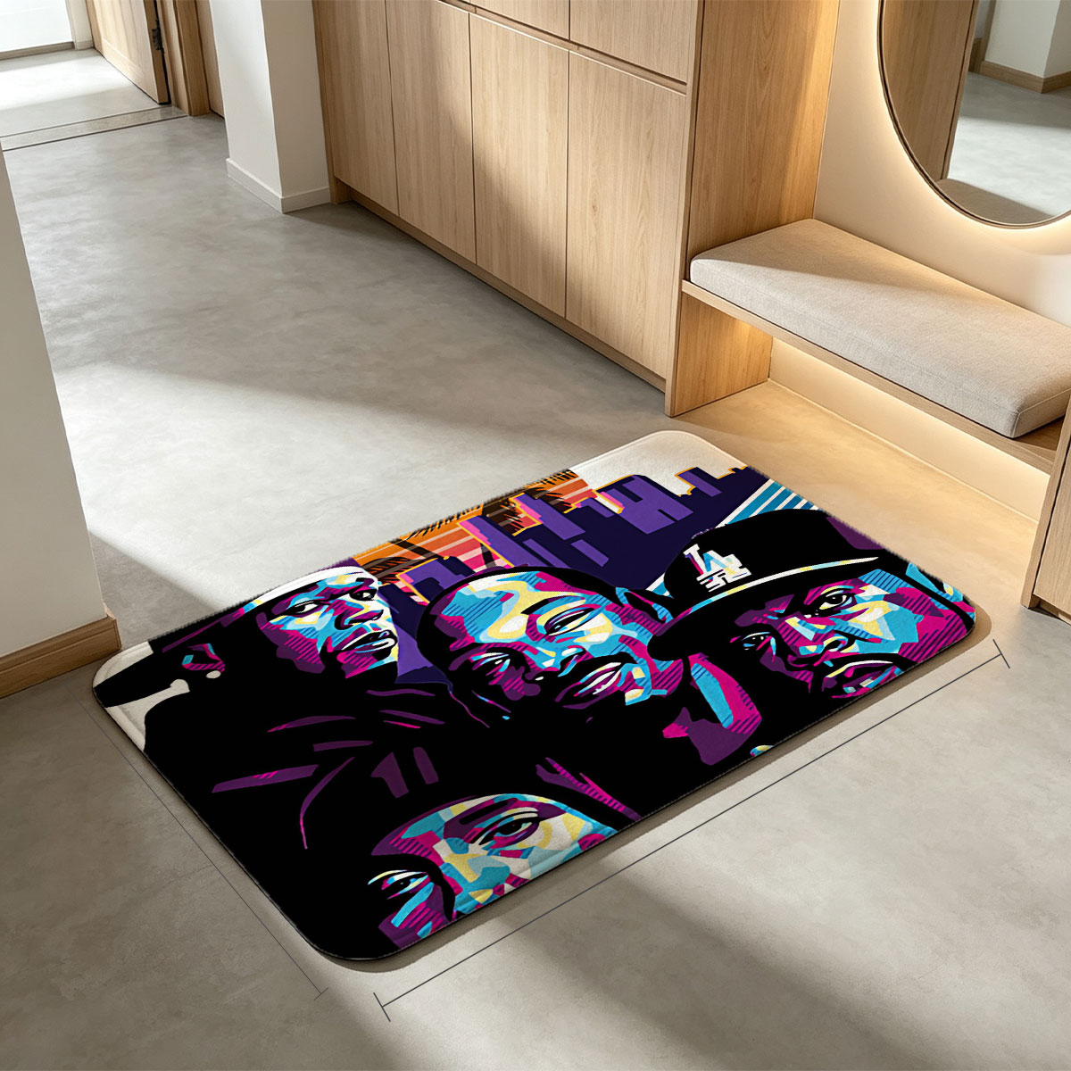 N.W.A. - Compton's Most Wanted: Ice Cube, Dr. Dre, Eazy-E, and MC Ren in Vibrant Urban Art Style - Flannel floor mat