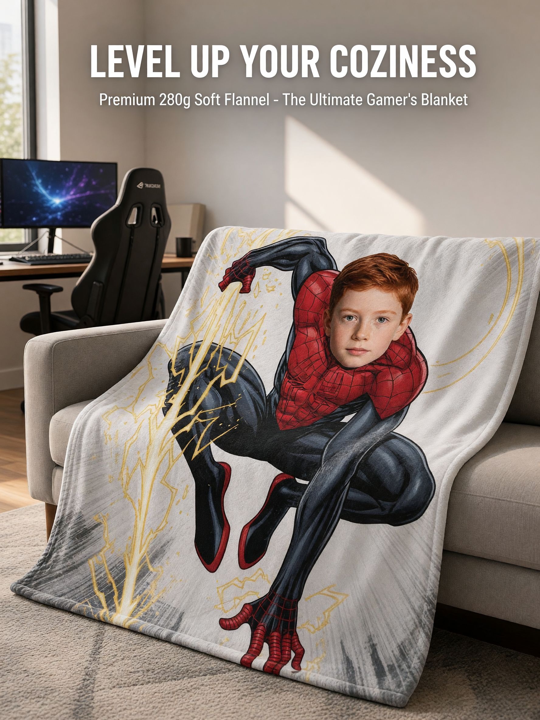 Custom Photo Face Superhero Flannel Blanket, Personalized Soft Plush Comic Throw, Ideal Personalized Gift for Kids