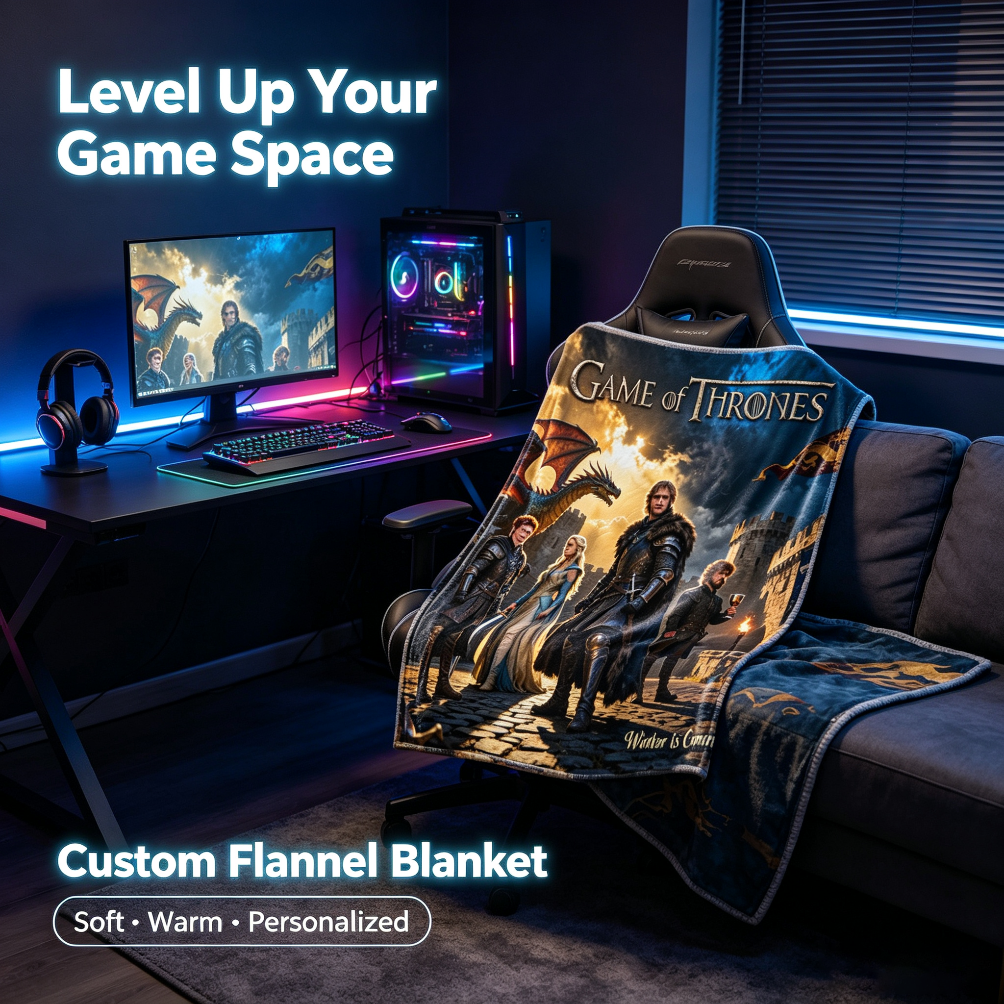 Custom Face Blanket Game of Thrones Flannel Blanket for Couch or Bed – Perfect Gift for Fans and Collectors