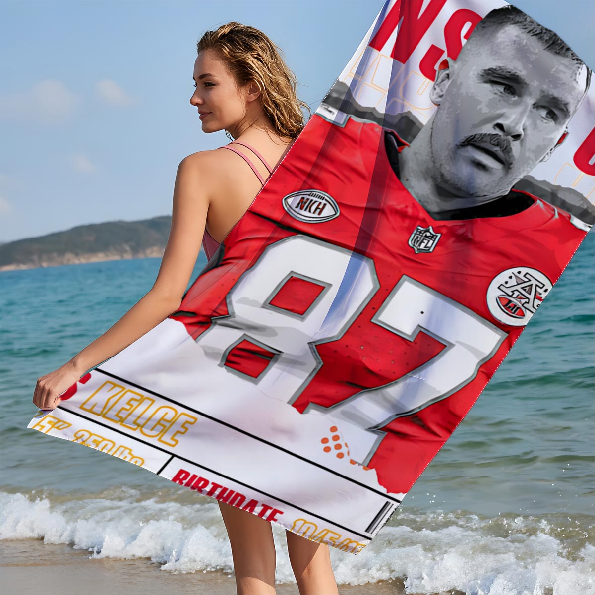 Travis Kelce, Kansas City Chiefs Tight End, #87, NFL Star - Beach towels